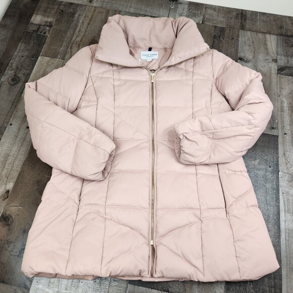 Womens Cole Haan Signature XL Pink Goose Down Full Zip Quilted Puffer Jacket - Picture 1 of 8